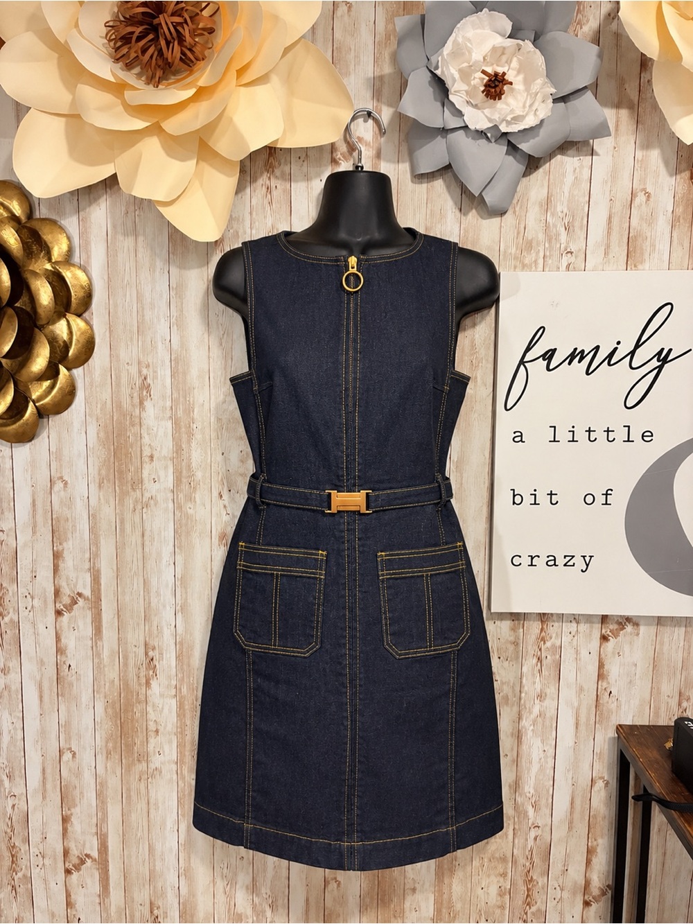 Tory Burch Denim Belted Pocket Dress - Dark Blue Excellent condition